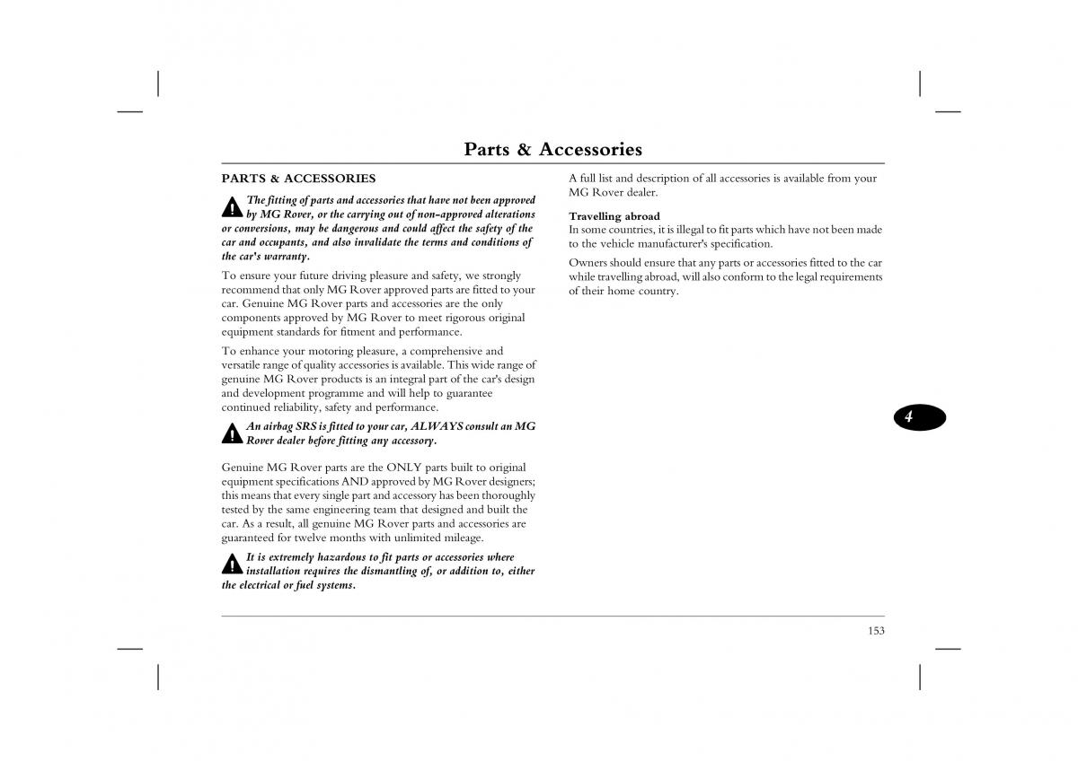 Rover 45 owners manual / page 153