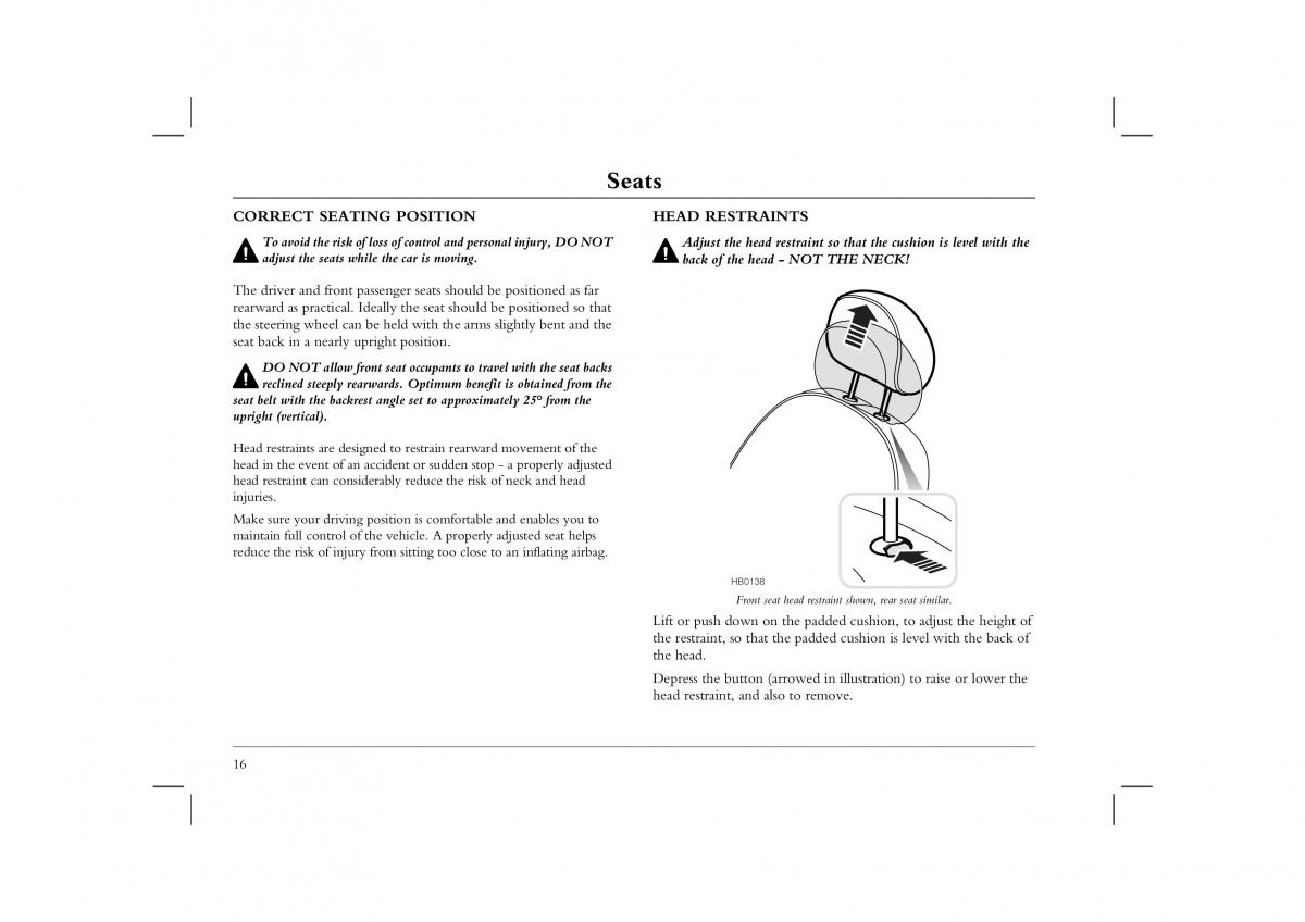 Rover 45 owners manual / page 16