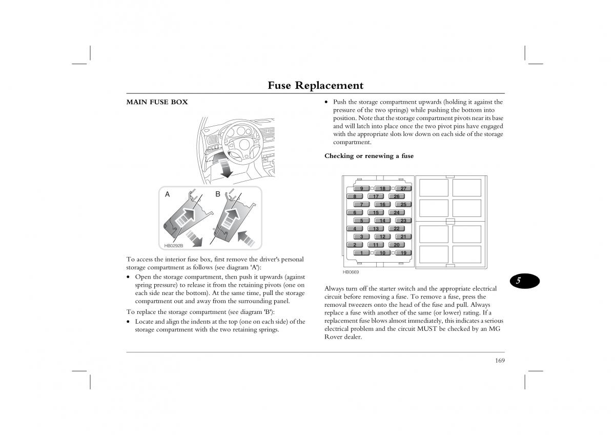 Rover 45 owners manual / page 169