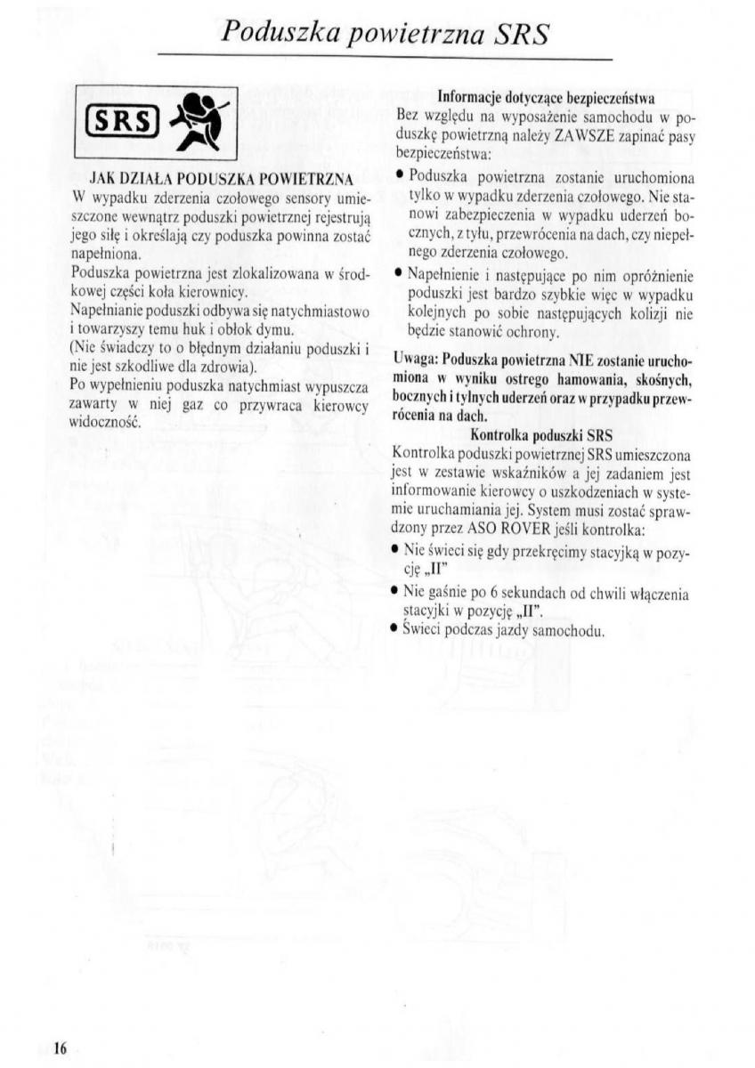 Rover 600 instrukcja obslugi / page 17