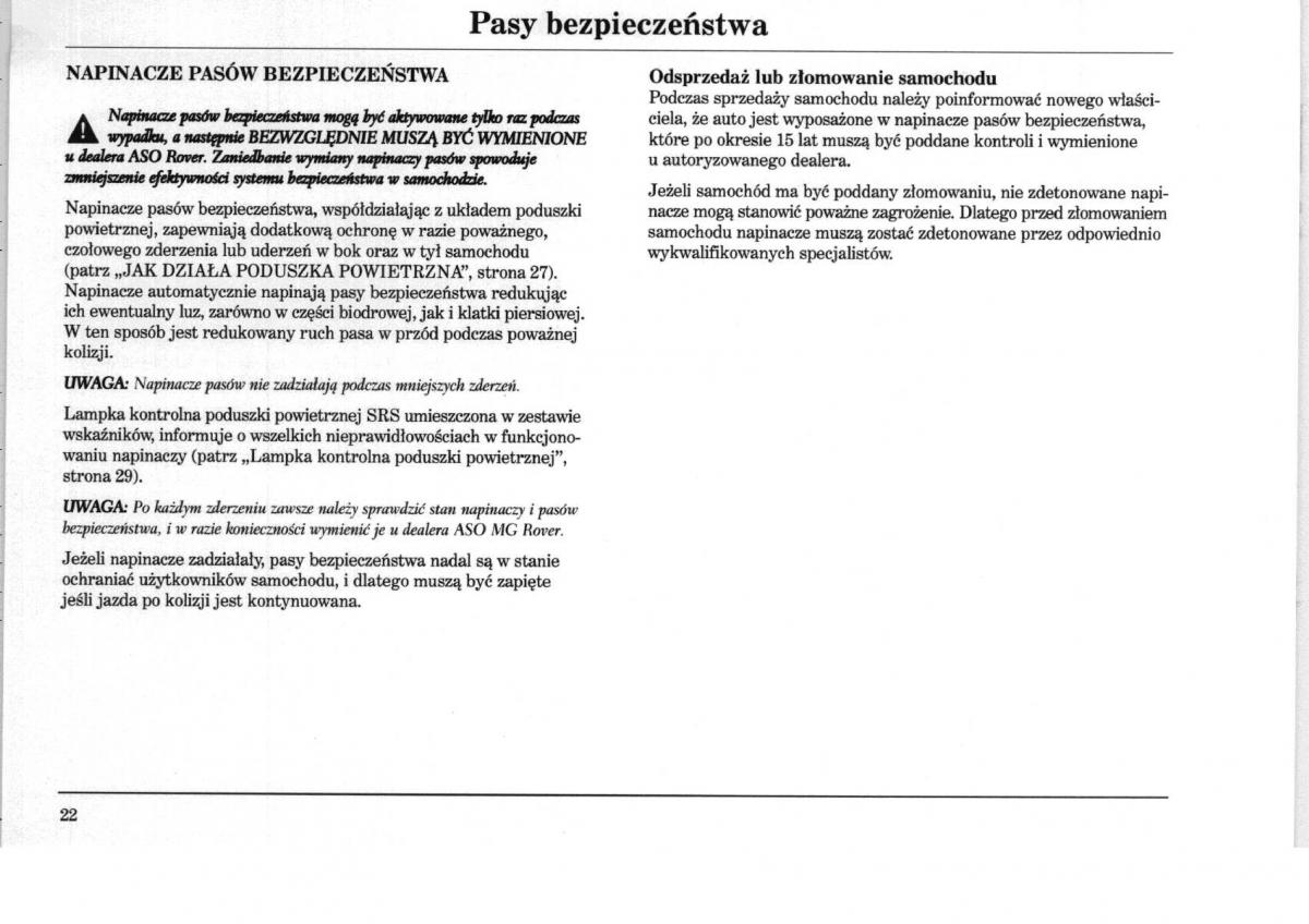 Rover 75 instrukcja obslugi / page 22