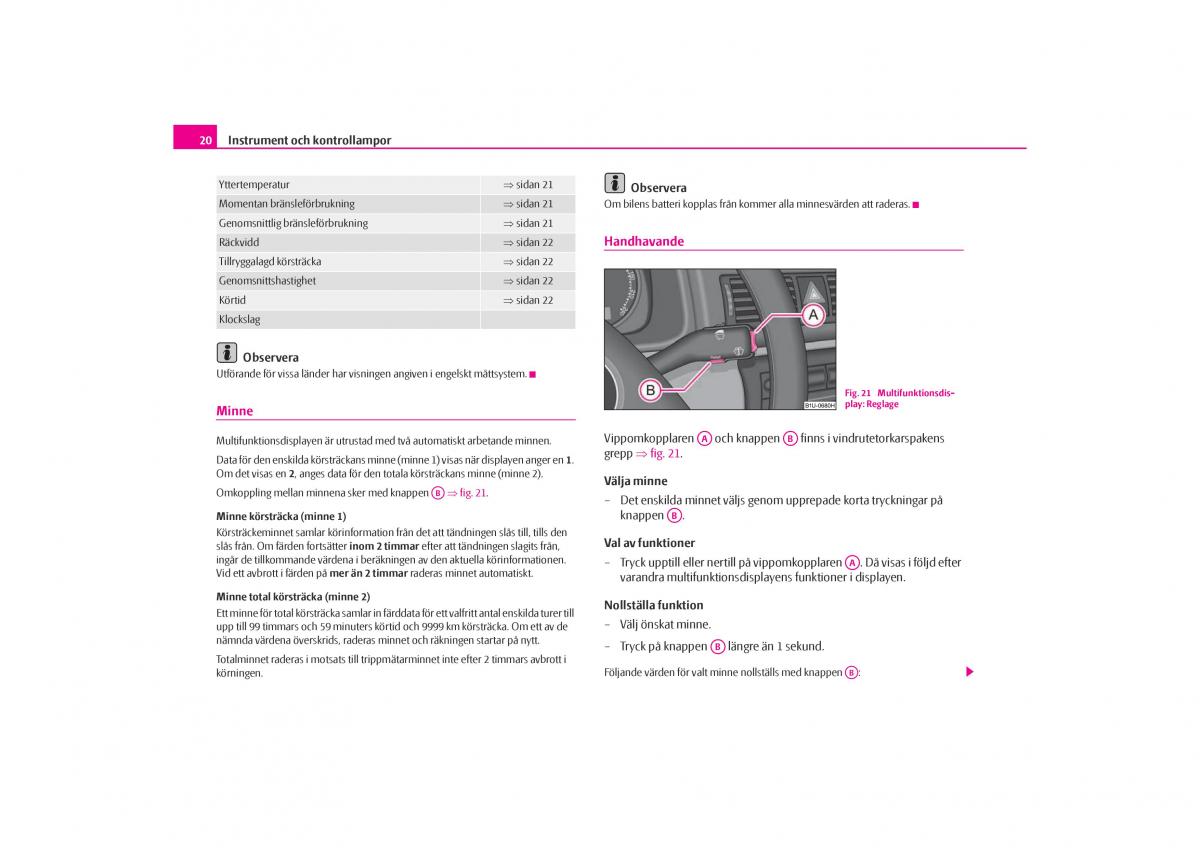 Skoda Octavia I 1 instruktionsbok / page 21