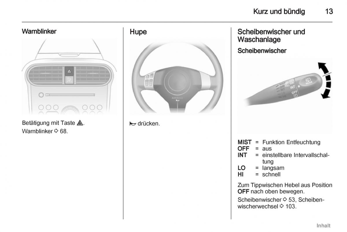 Opel Agila B Handbuch / page 13