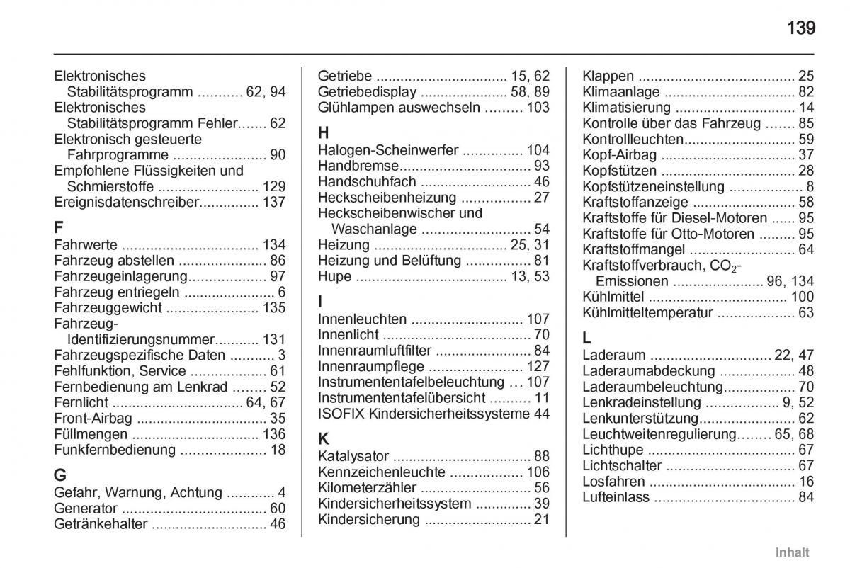 Opel Agila B Handbuch / page 139