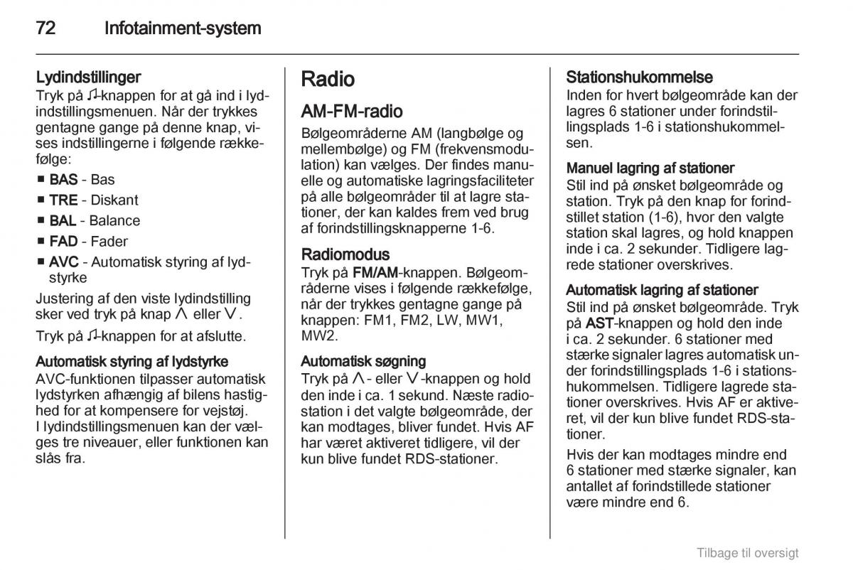 Opel Agila B Bilens instruktionsbog / page 72