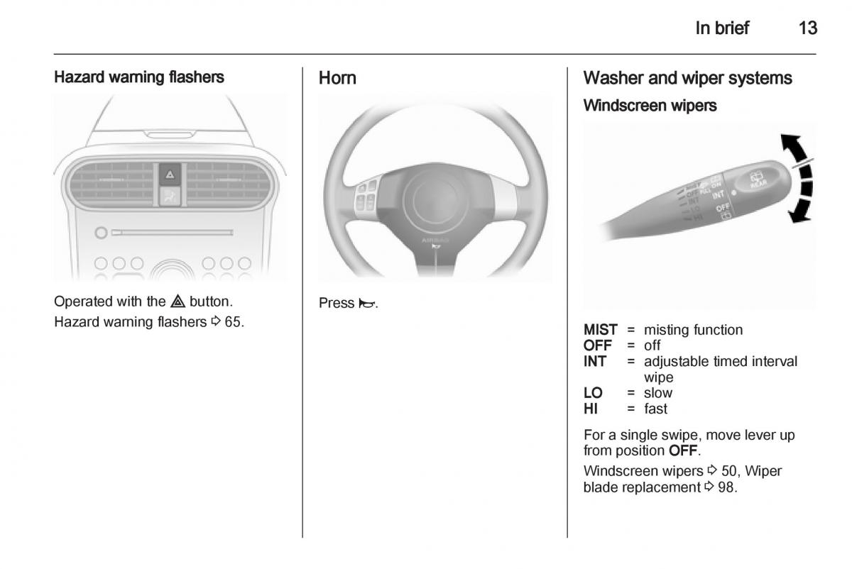 Opel Agila B owners manual / page 13