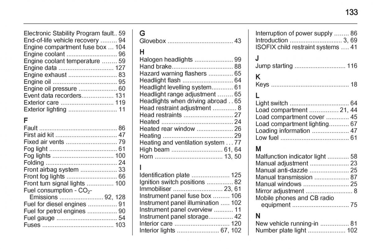 Opel Agila B owners manual / page 133