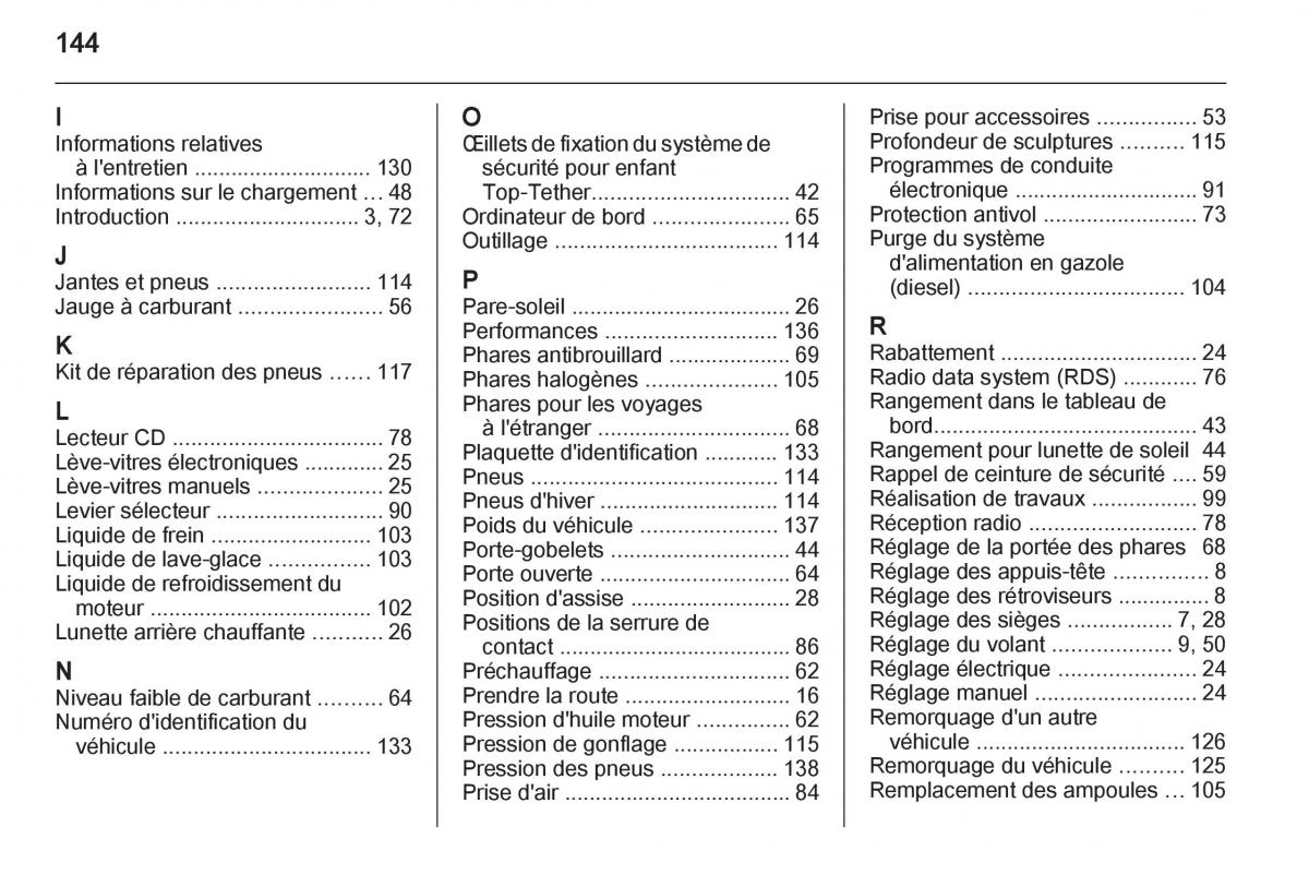 Opel Agila B manuel du proprietaire / page 144