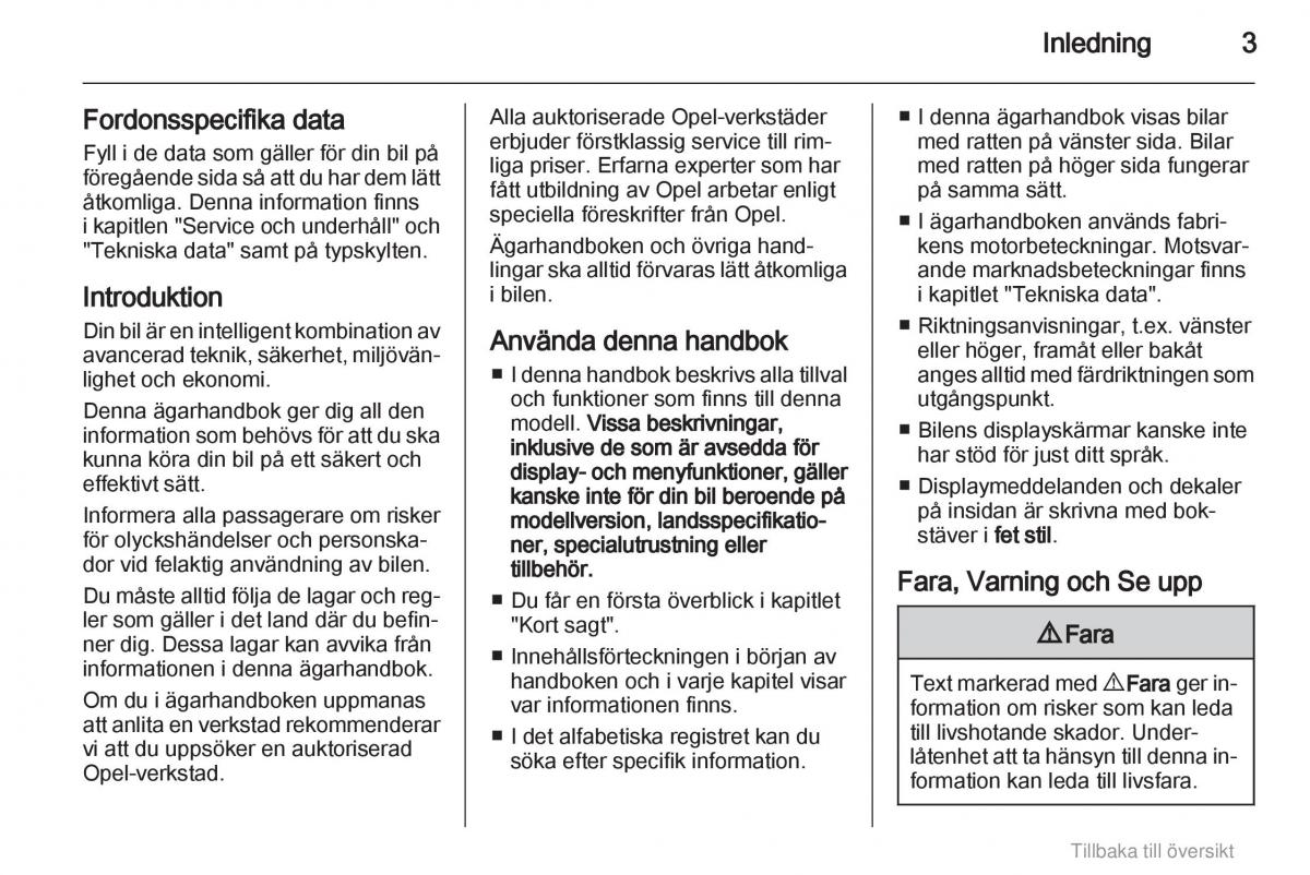 Opel Agila B instruktionsbok / page 3