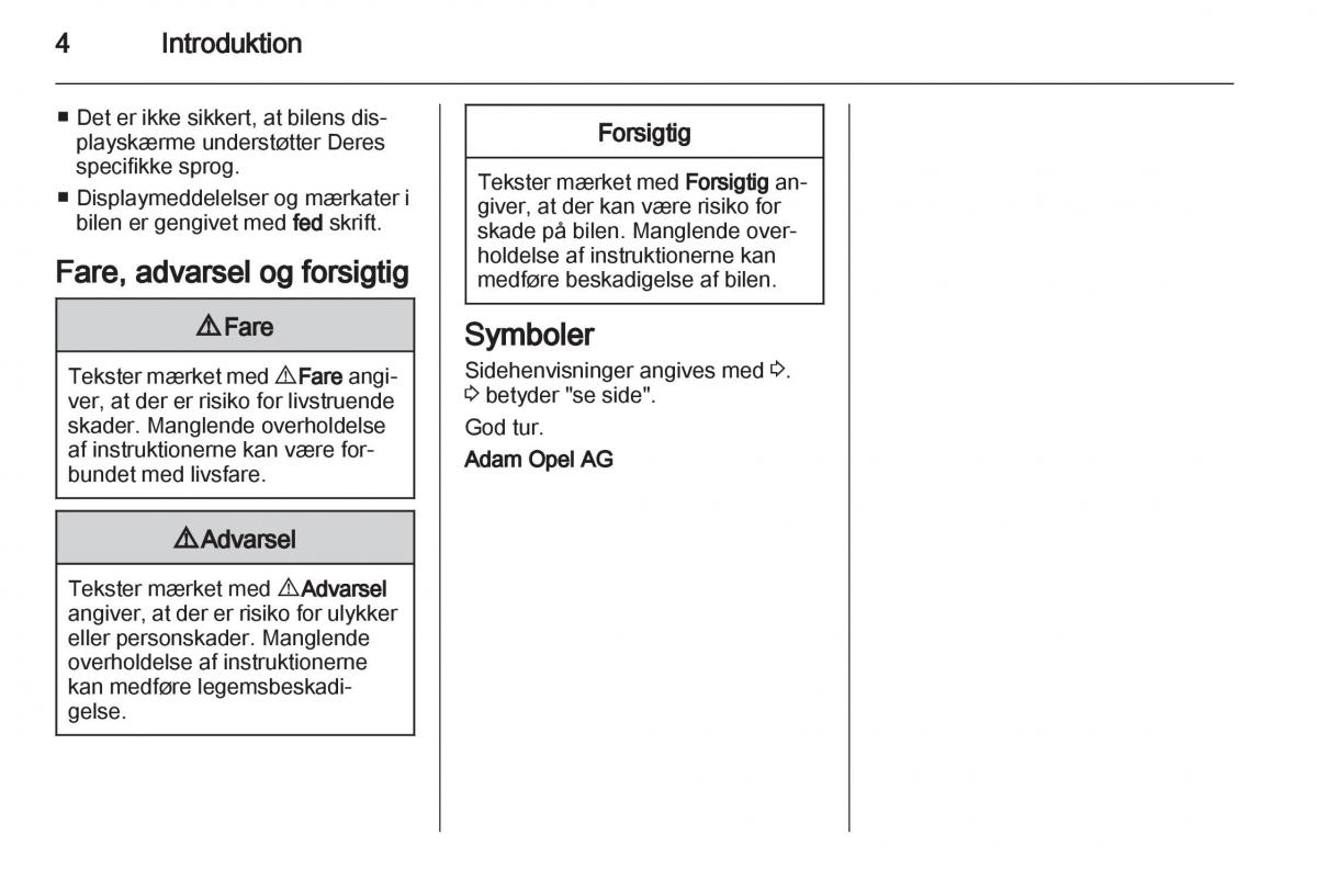 Opel Ampera Bilens instruktionsbog / page 6