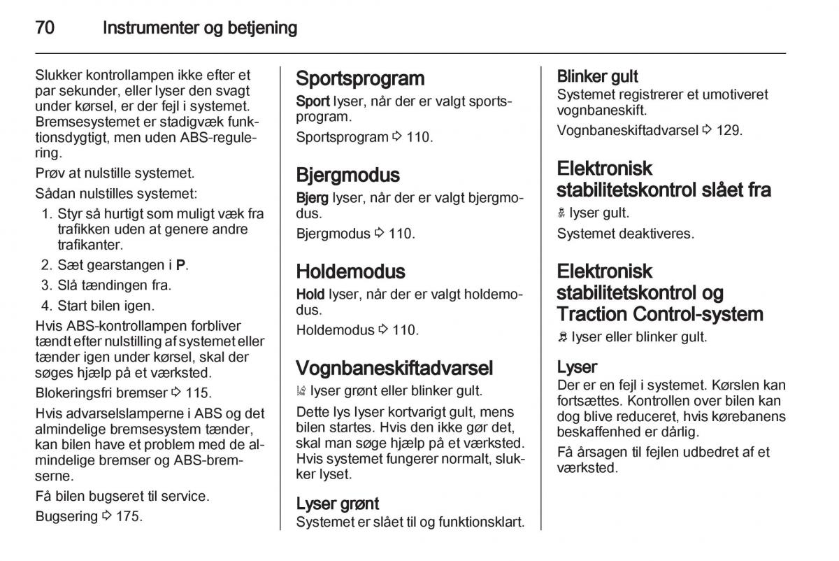 Opel Ampera Bilens instruktionsbog / page 72