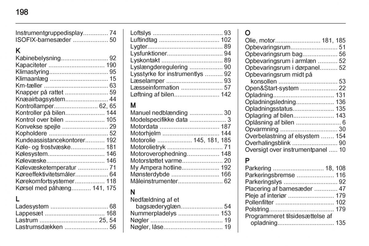 Opel Ampera Bilens instruktionsbog / page 200