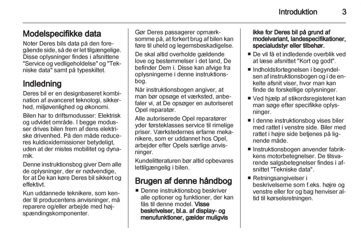 Opel Ampera Bilens instruktionsbog / page 5
