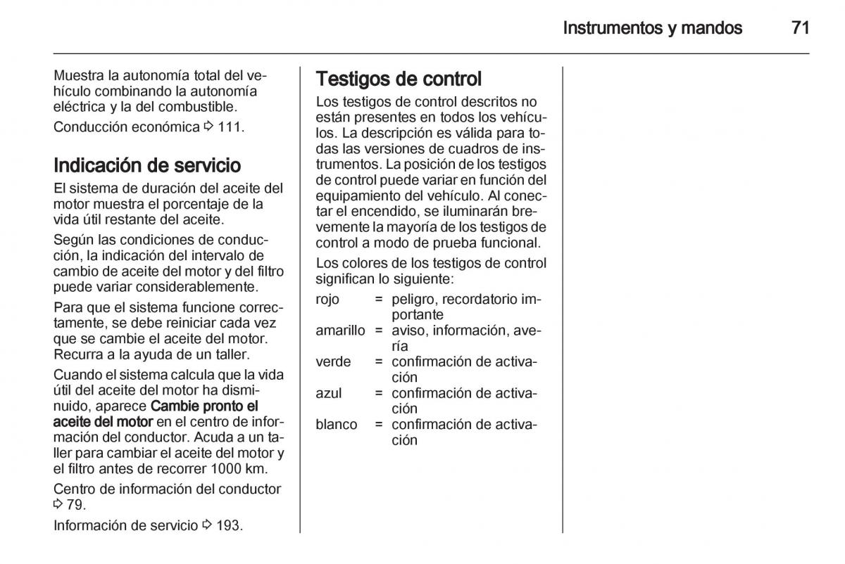 Opel Ampera manual del propietario / page 73