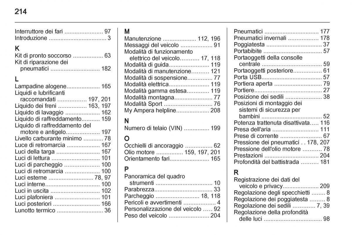 Opel Ampera manuale del proprietario / page 216