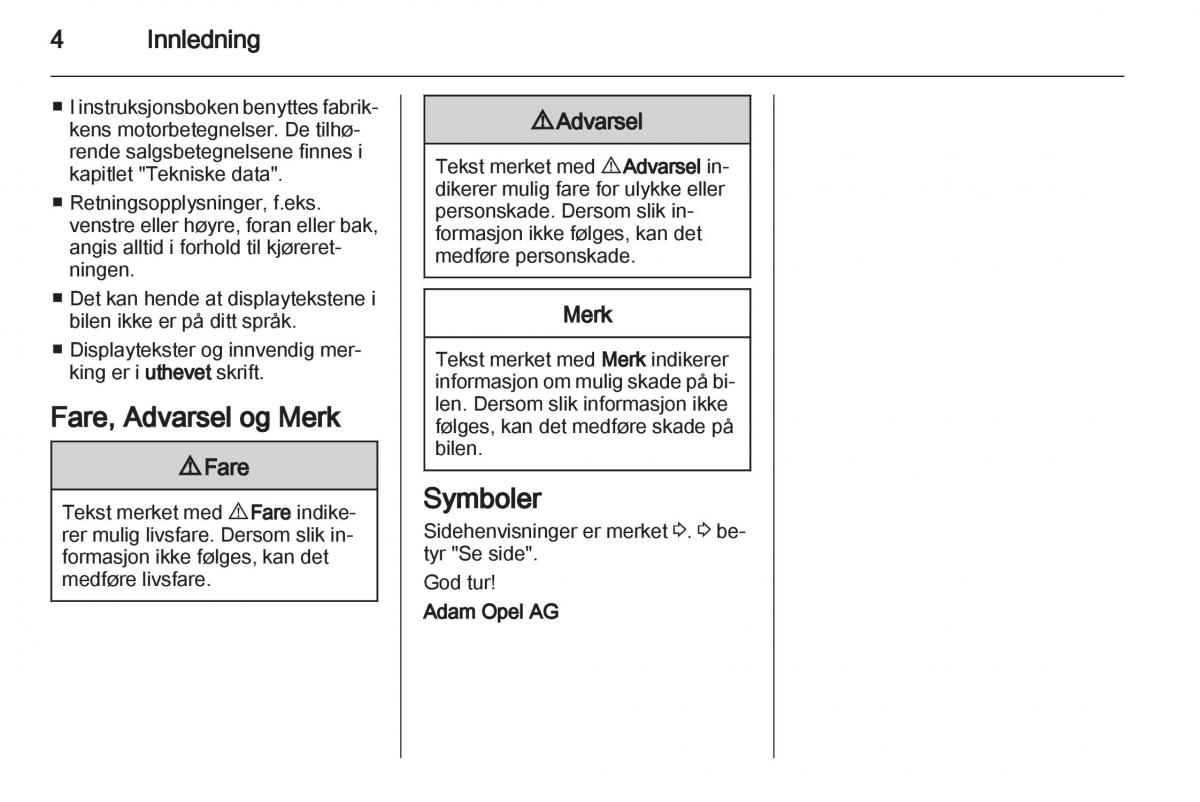 Opel Ampera bruksanvisningen / page 6