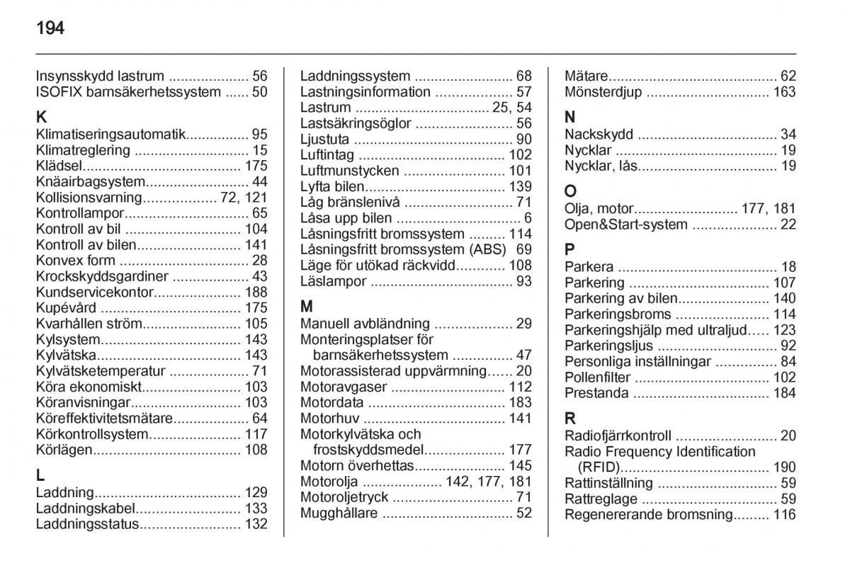 Opel Ampera instruktionsbok / page 196