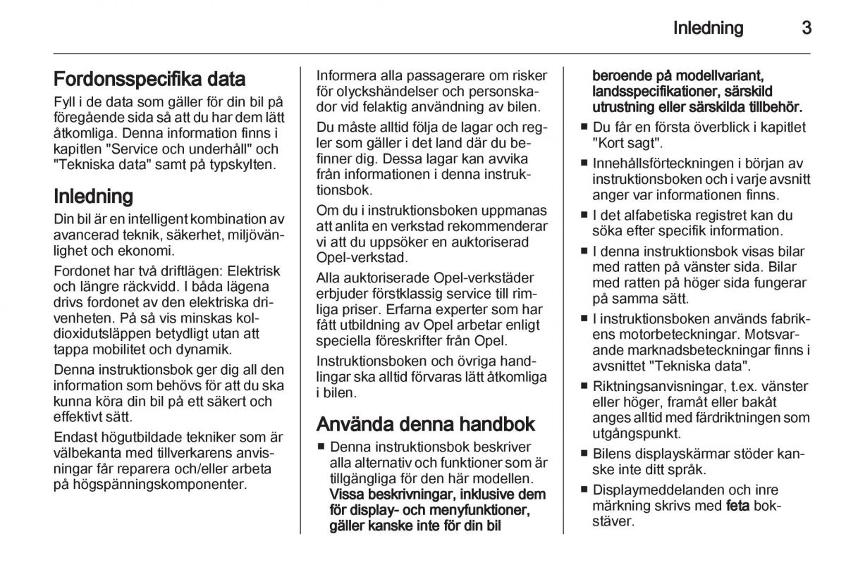 Opel Ampera instruktionsbok / page 5