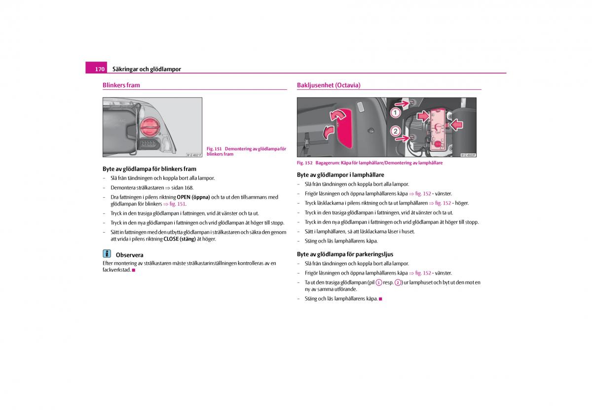 Skoda Octavia II 2 instruktionsbok / page 171