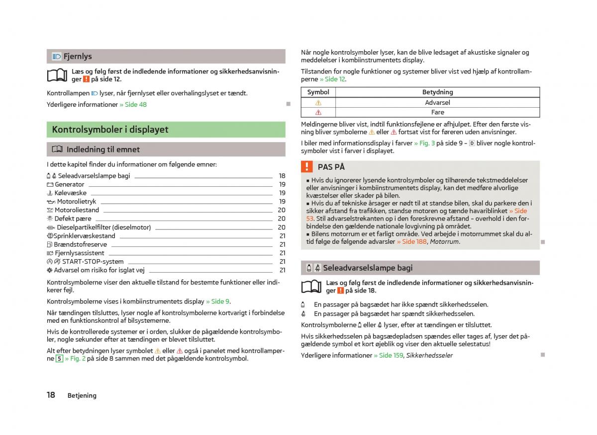 Skoda Octavia III 3 Bilens instruktionsbog / page 20