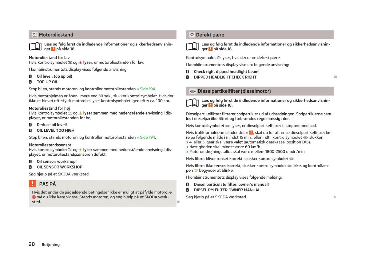 Skoda Octavia III 3 Bilens instruktionsbog / page 22