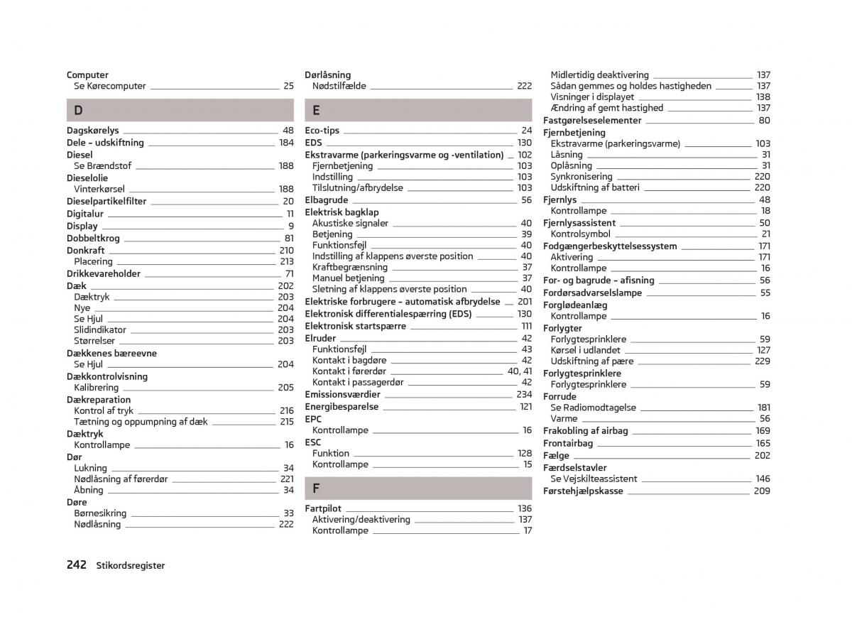 Skoda Octavia III 3 Bilens instruktionsbog / page 244