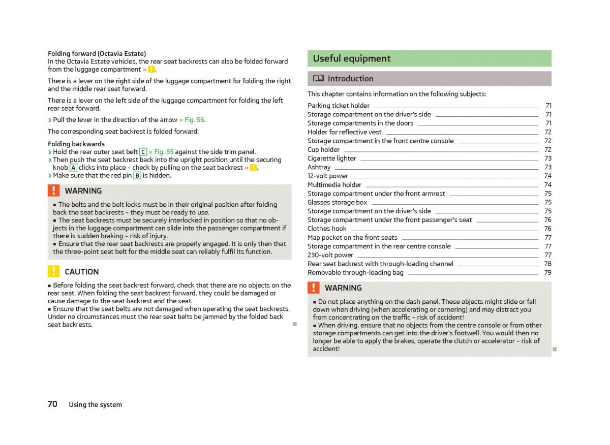 Skoda Octavia III 3 owners manual / page 72