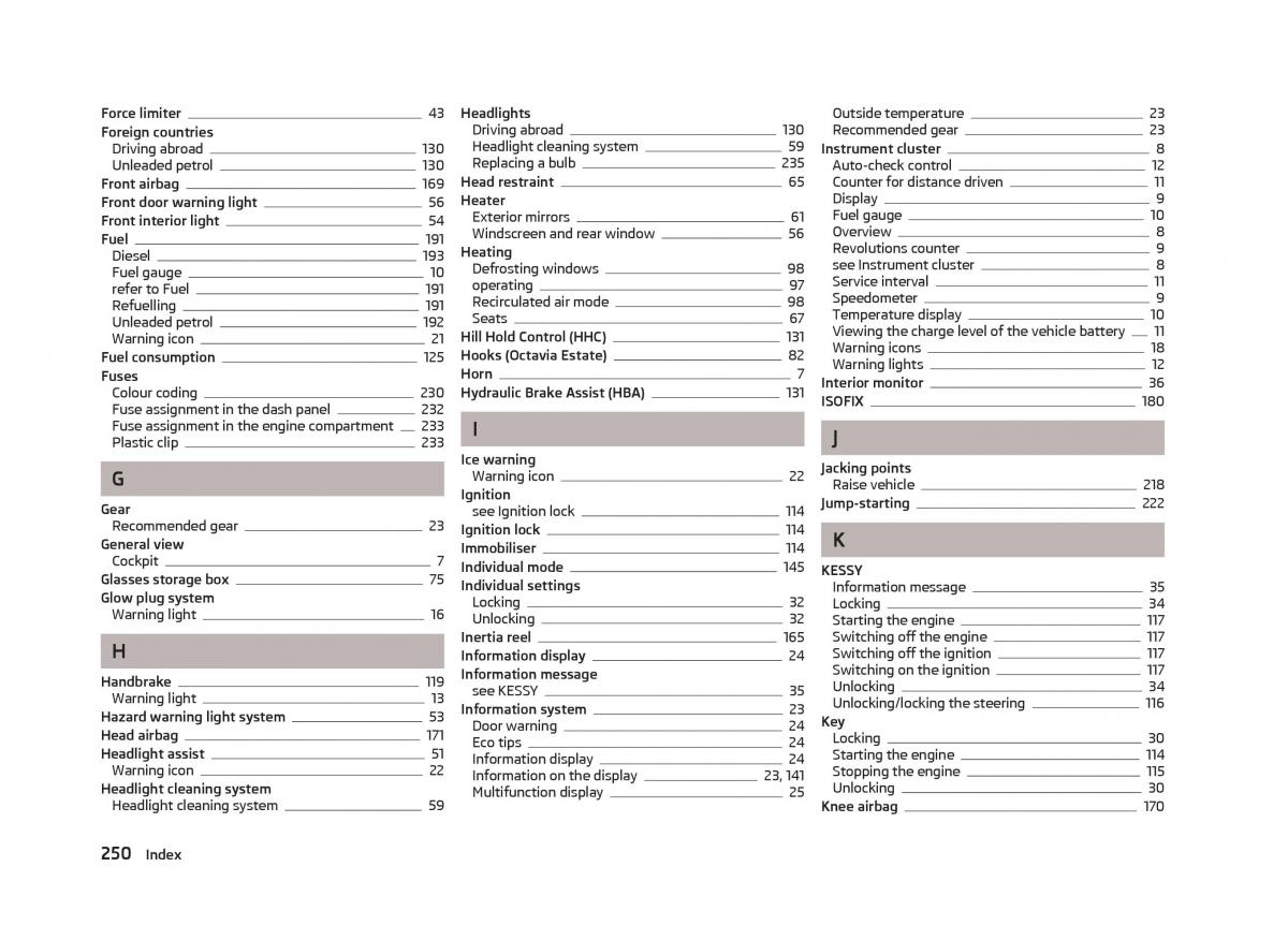 Skoda Octavia III 3 owners manual / page 252