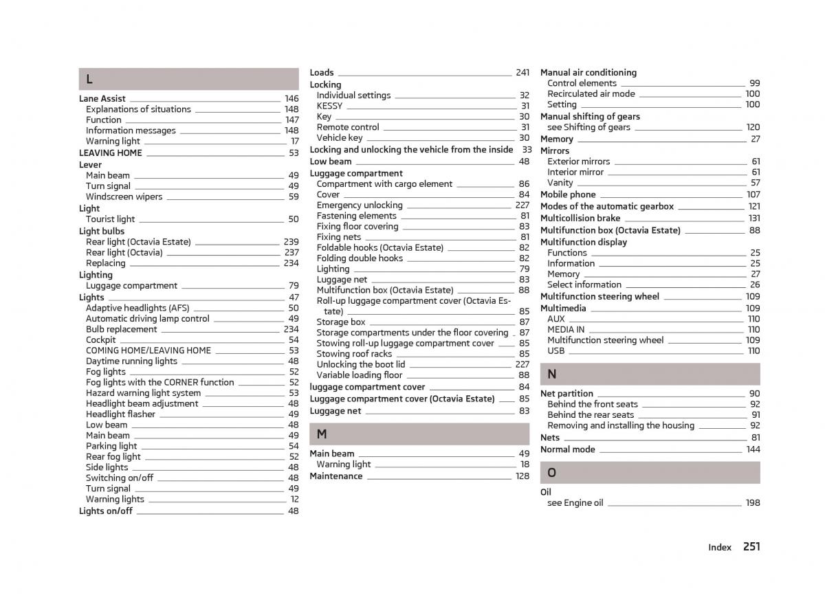 Skoda Octavia III 3 owners manual / page 253