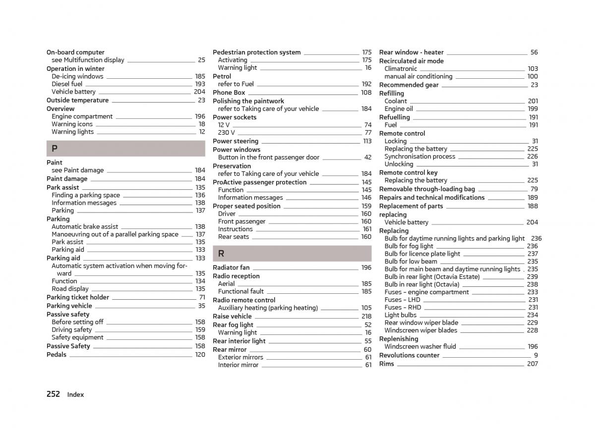 Skoda Octavia III 3 owners manual / page 254