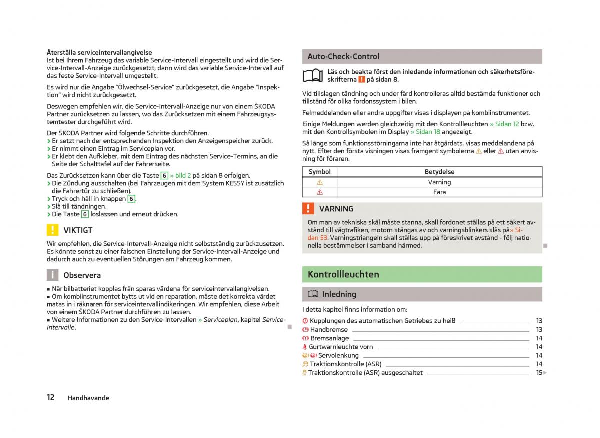 Skoda Octavia III 3 instruktionsbok / page 14