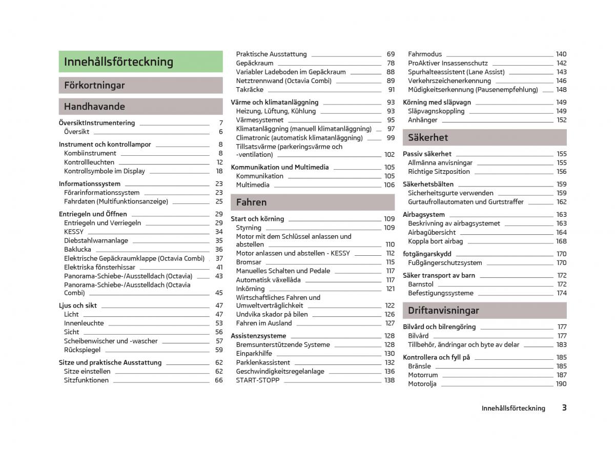 Skoda Octavia III 3 instruktionsbok / page 5