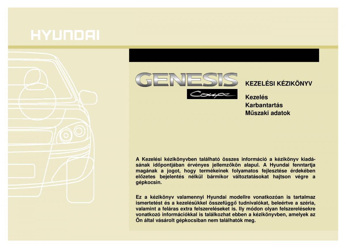 Hyundai Genesis Coupe Kezelesi utmutato / page 1