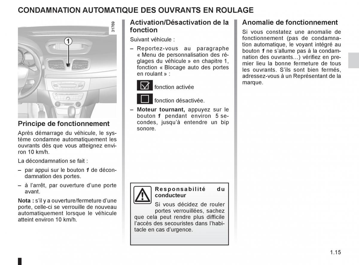 Renault Fluence manuel du proprietaire / page 17