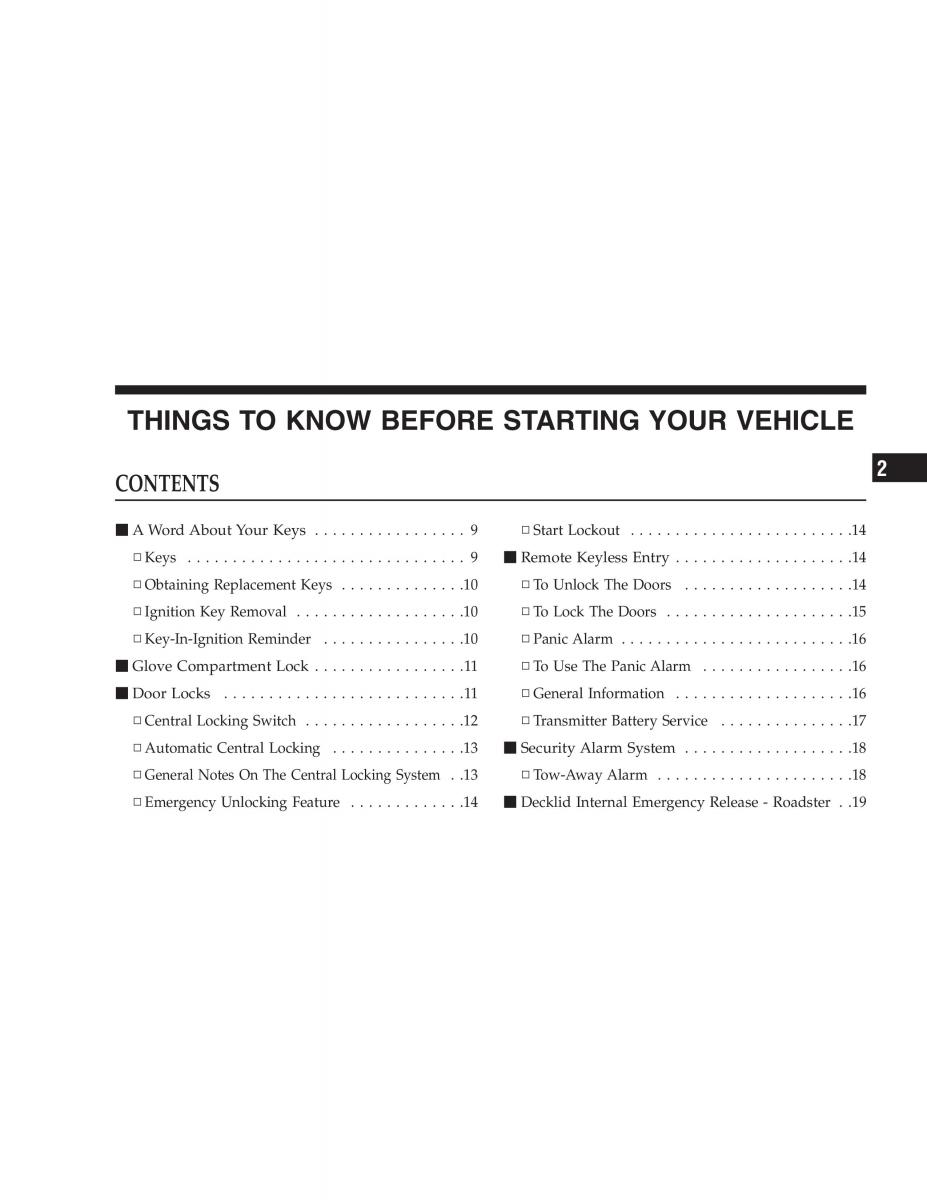 Chrysler Crossfire owners manual / page 7