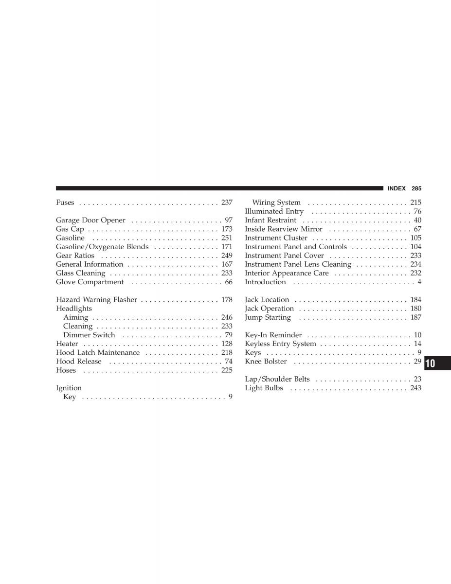 Chrysler Crossfire owners manual / page 285