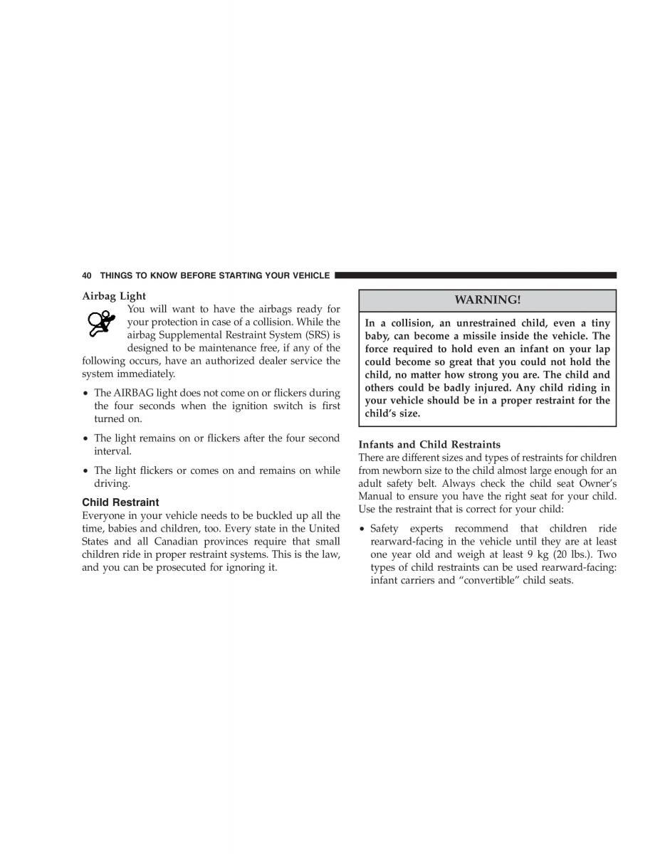 Chrysler Crossfire owners manual / page 40
