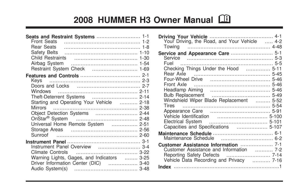 Hummer H3 owners manual / page 1