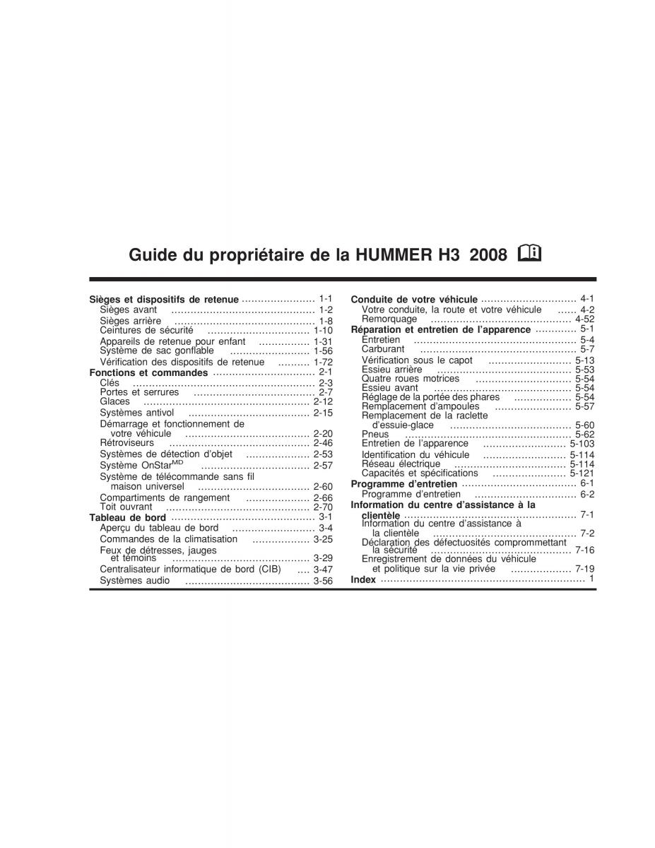 Hummer H3 manuel du proprietaire / page 1
