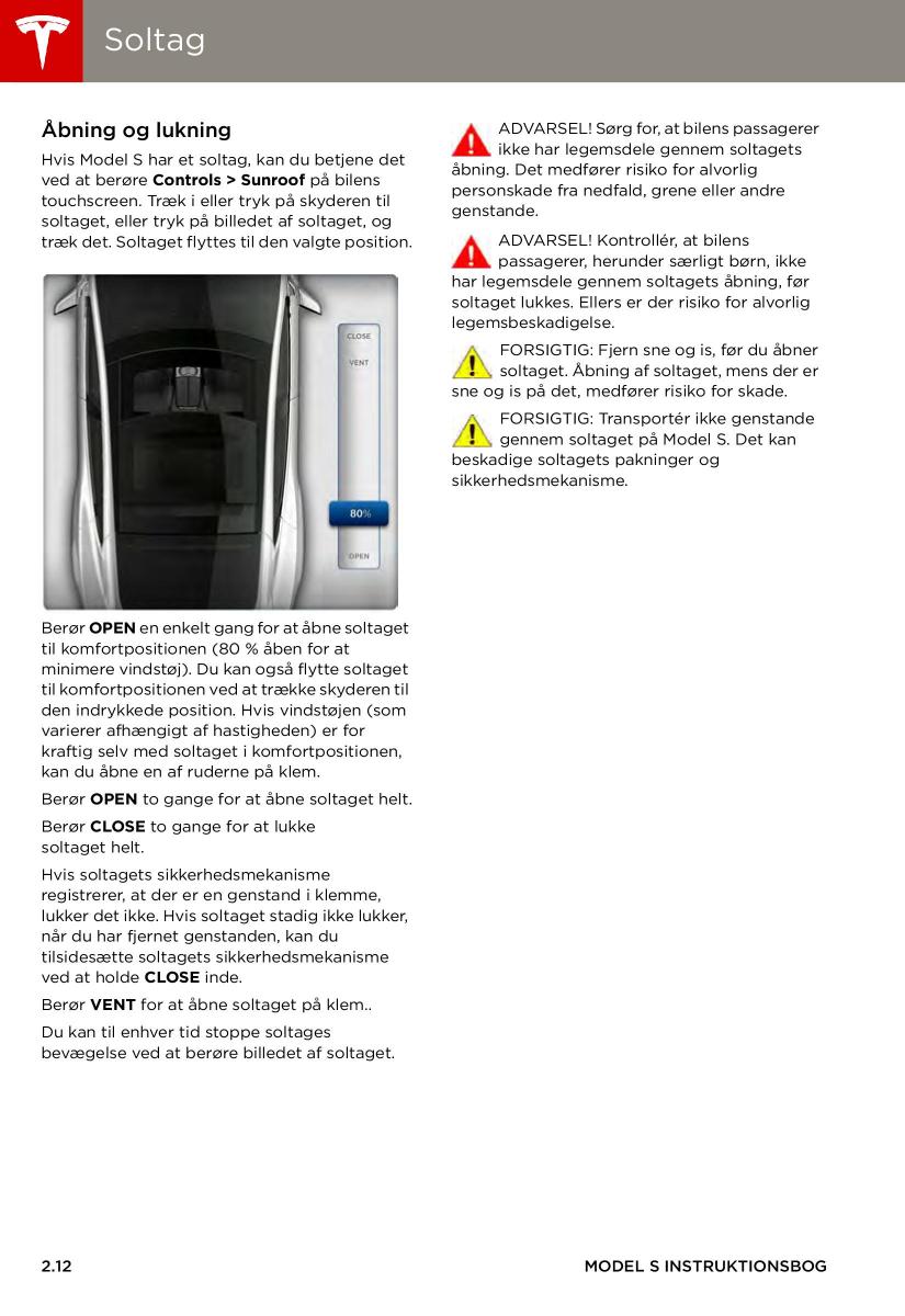 Tesla S Bilens instruktionsbog / page 20