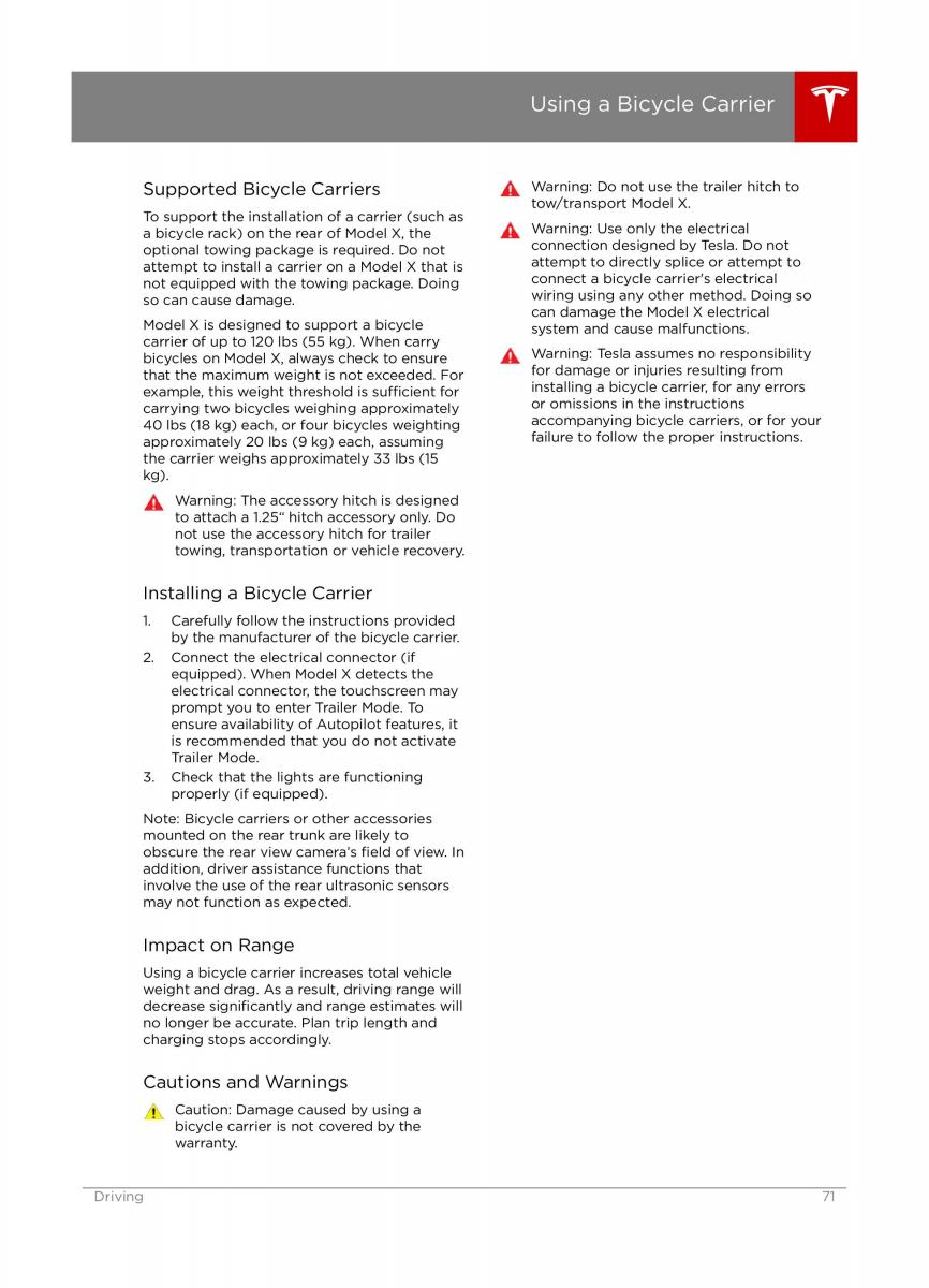 manual Tesla X Tesla X owners manual / page 71