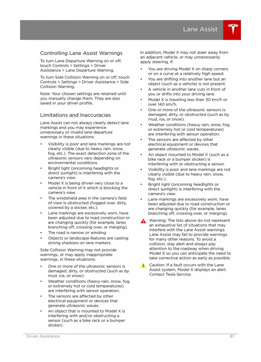 Tesla X owners manual / page 87