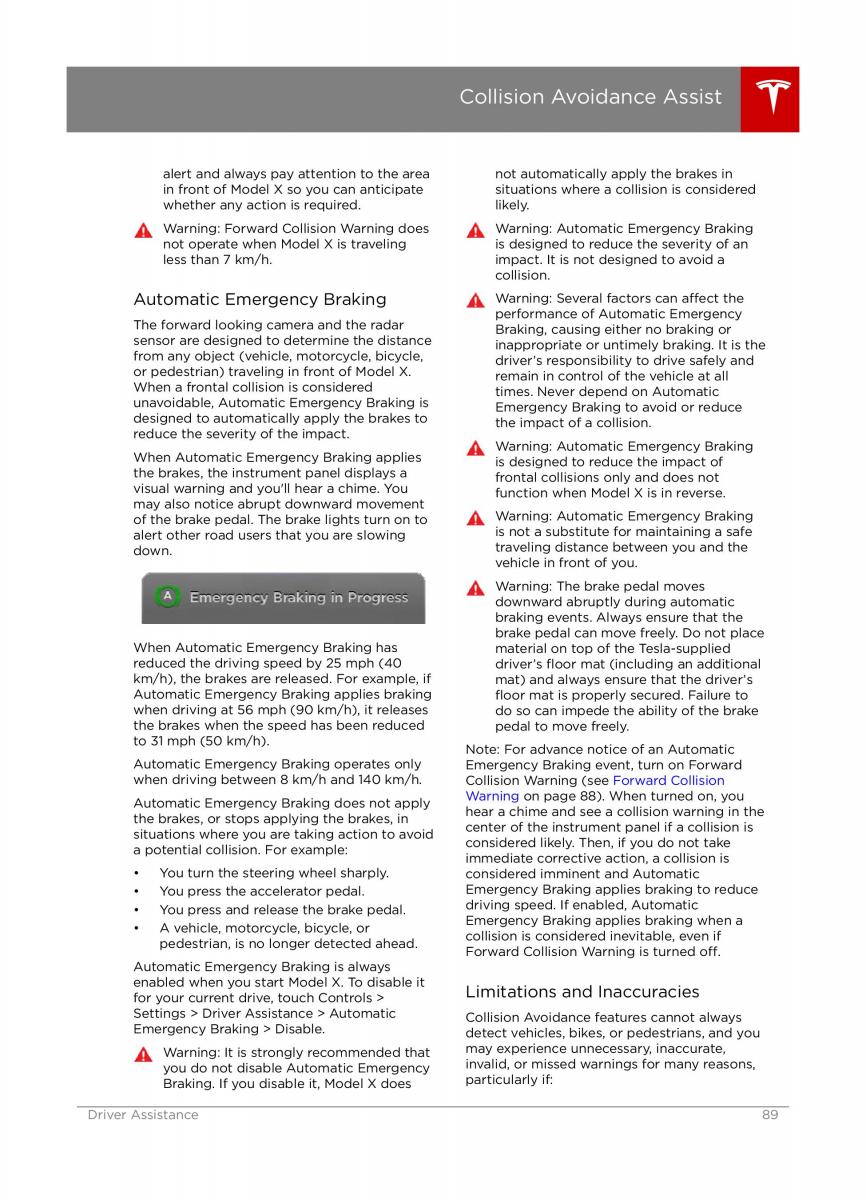 Tesla X owners manual / page 89