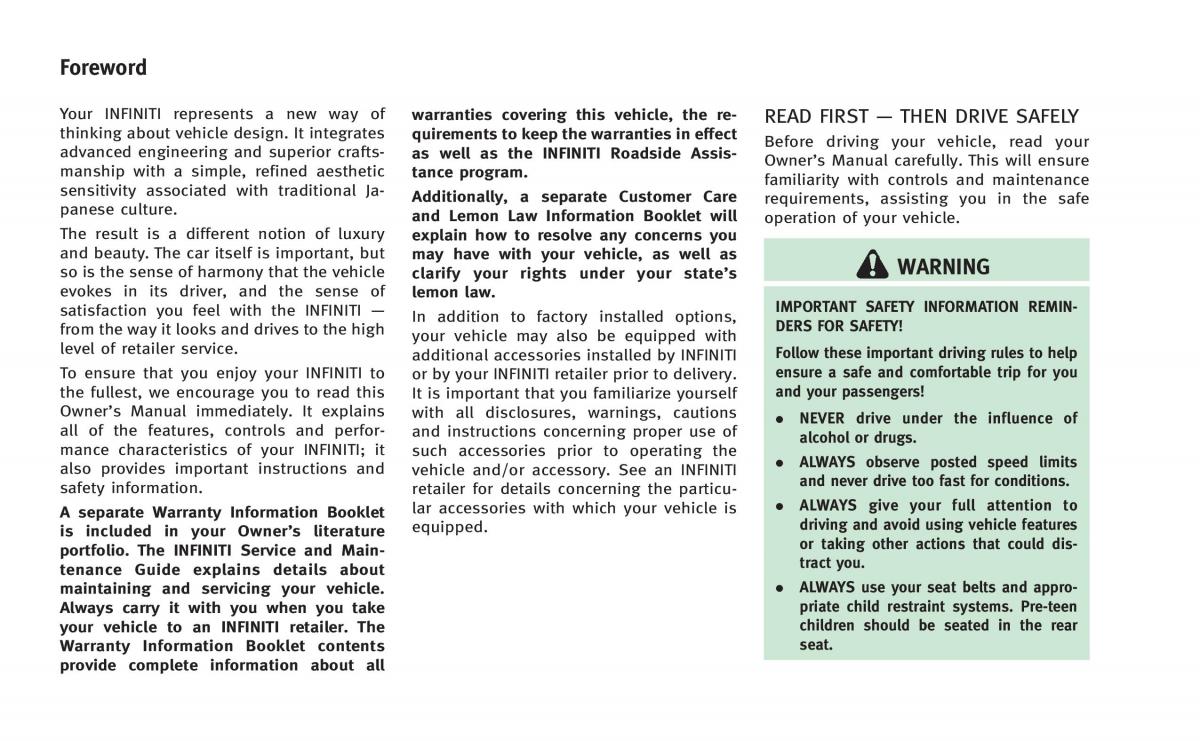 manual  Infiniti Q50 Hybrid owners manual / page 2