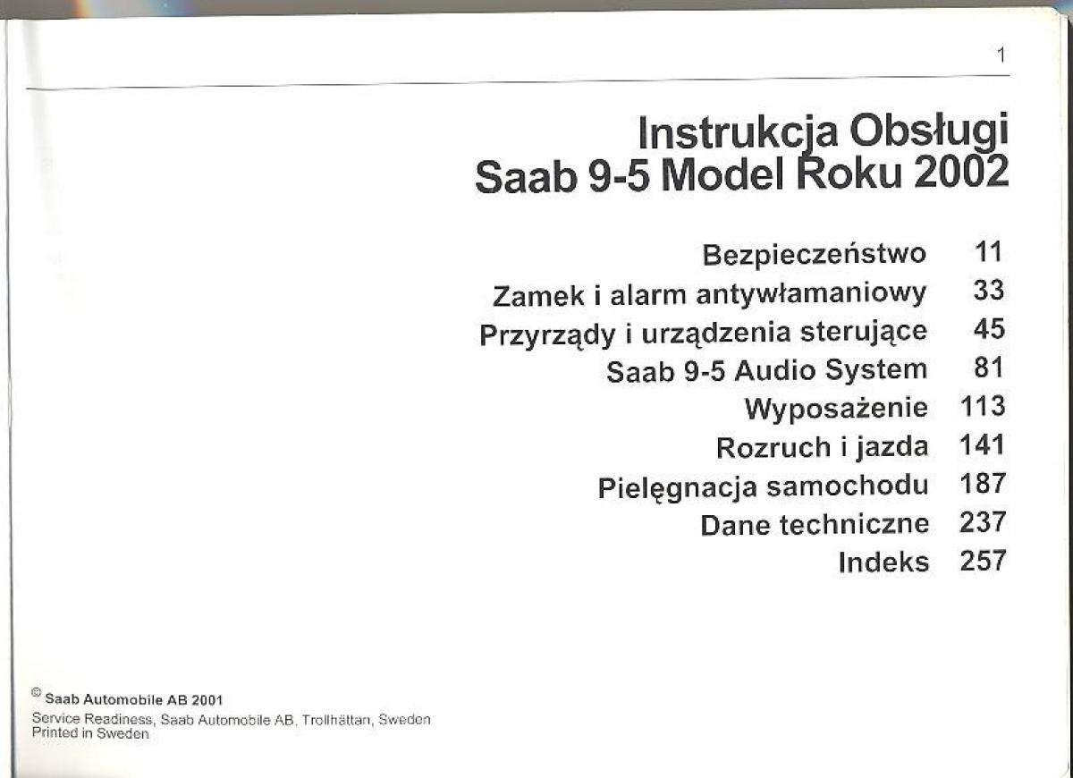 Saab 9 5 I 1 YS3E instrukcja obslugi / page 1