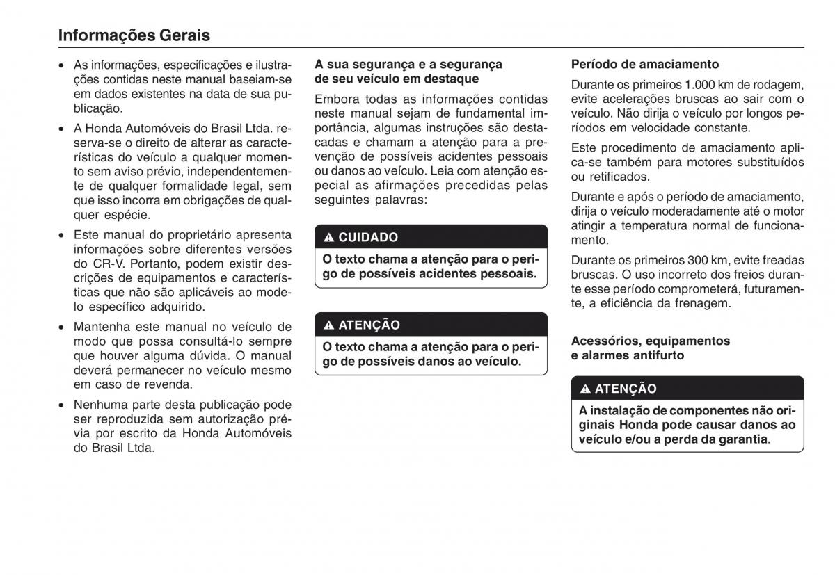 Honda CR V III 3 manual del propietario / page 4
