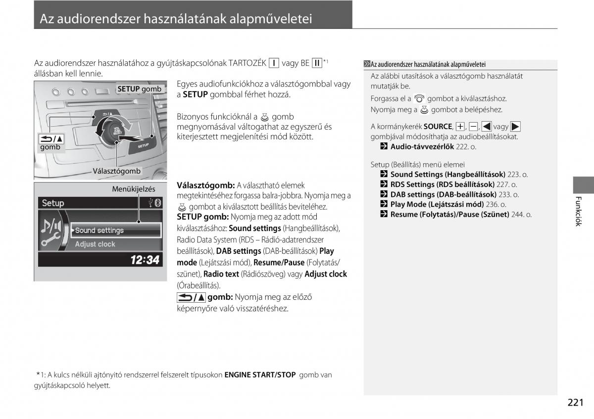 Honda CR V IV 4 Kezelesi utmutato / page 222