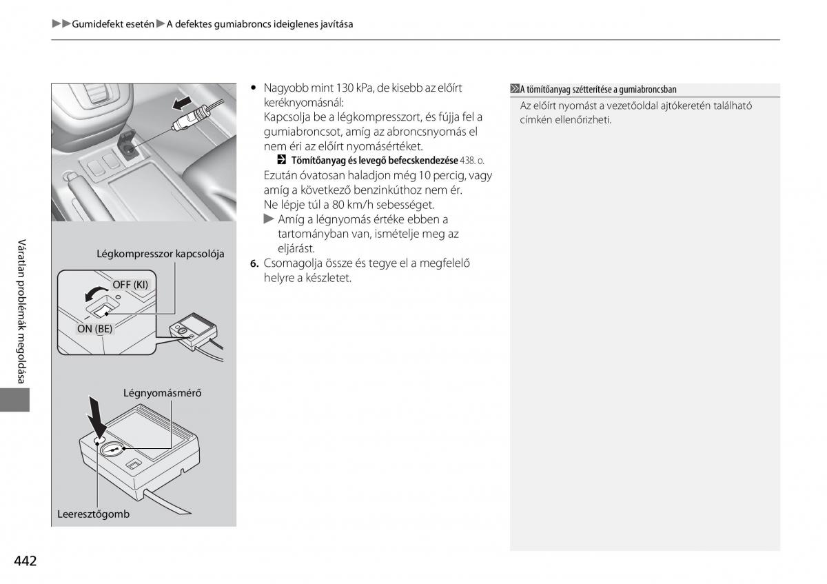 Honda CR V IV 4 Kezelesi utmutato / page 443