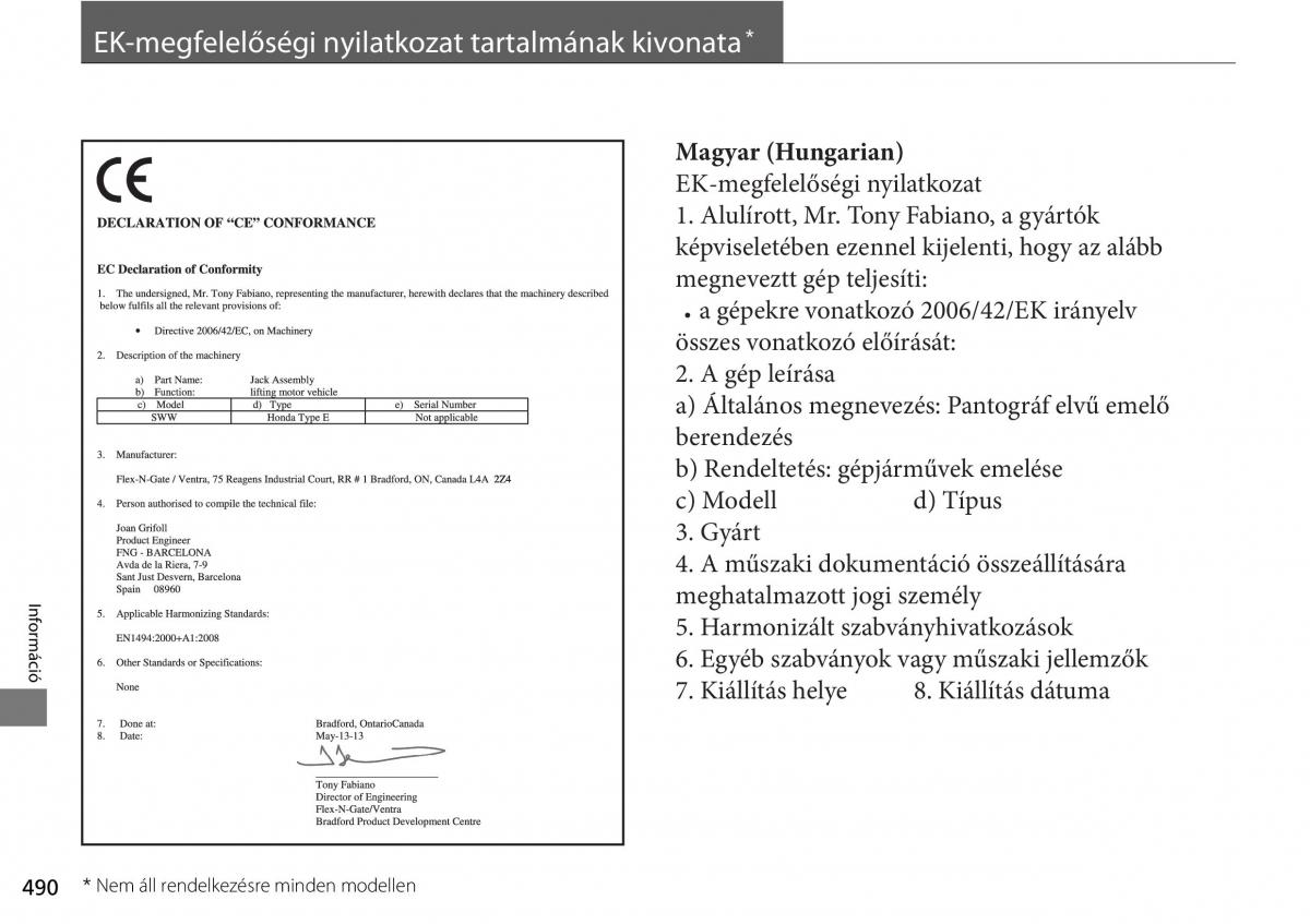 Honda CR V IV 4 Kezelesi utmutato / page 491