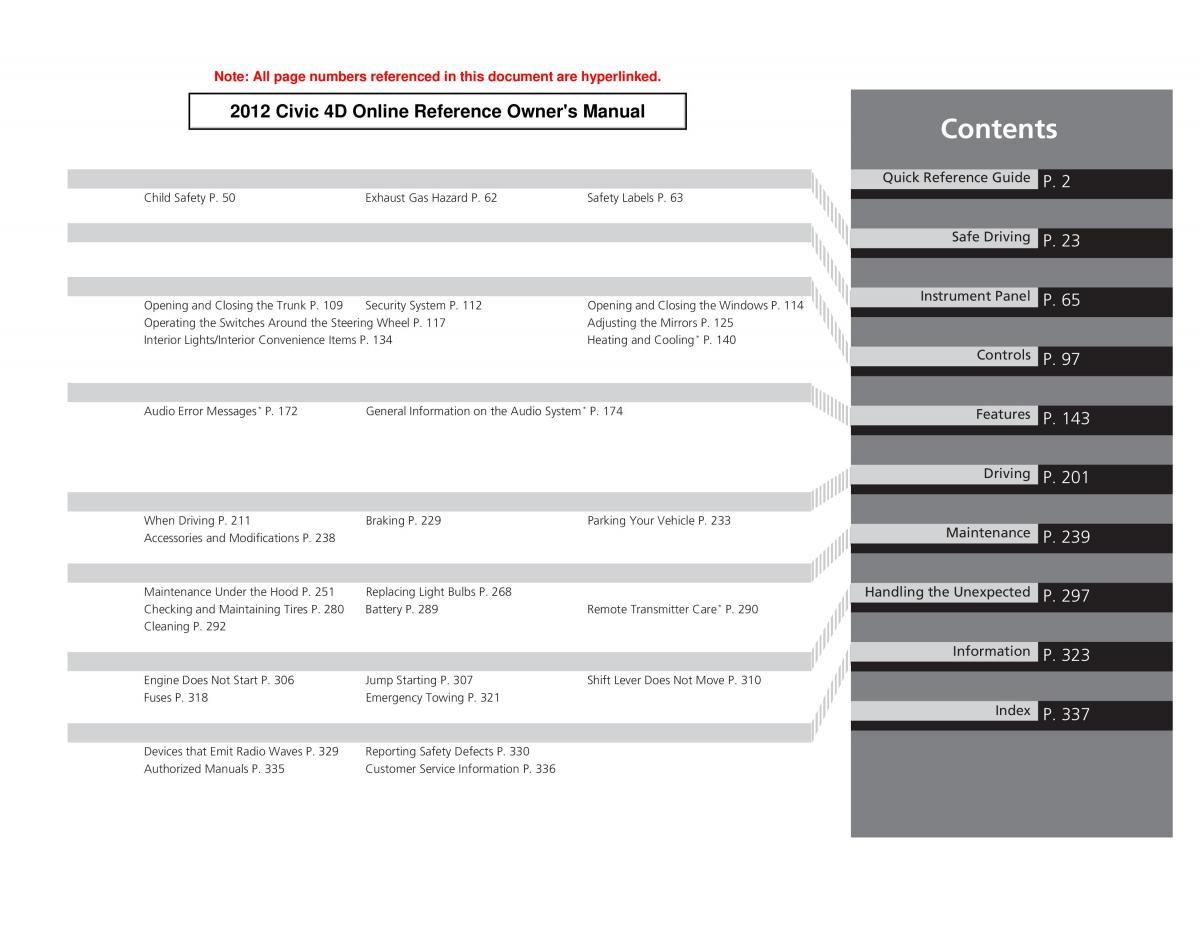 Honda Civic IX 9 owners manual / page 2